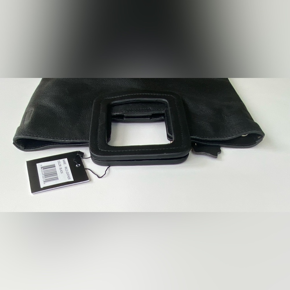 TMRW Studio Milo Black Leather Fold Over Clutch Crossbody Handbag - Picture 8 of 13